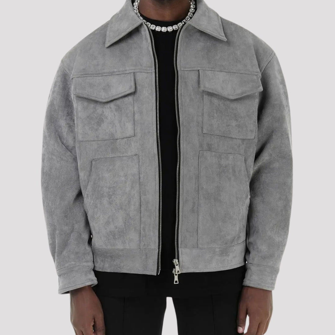 Herren Übergangsjacke Wildleder-Optik Trucker mit Reißverschluss