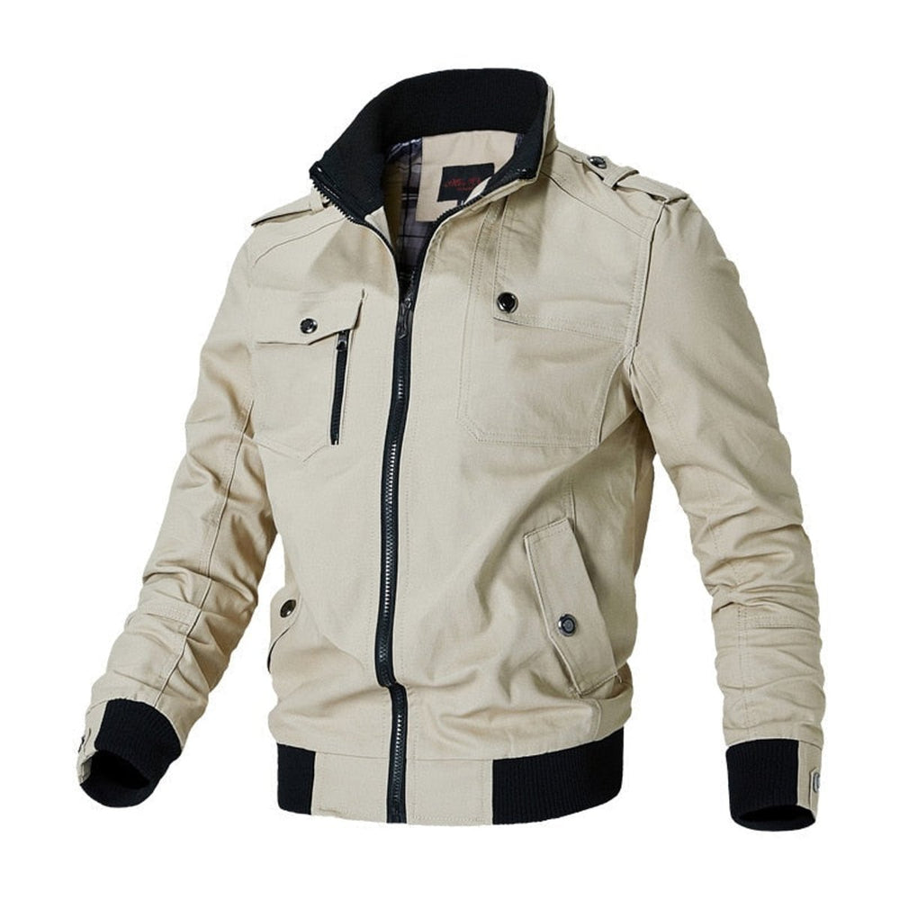 Herren Bomber Jacket Klassische Militär-Bomberjacke mit Reißverschluss - Khaki