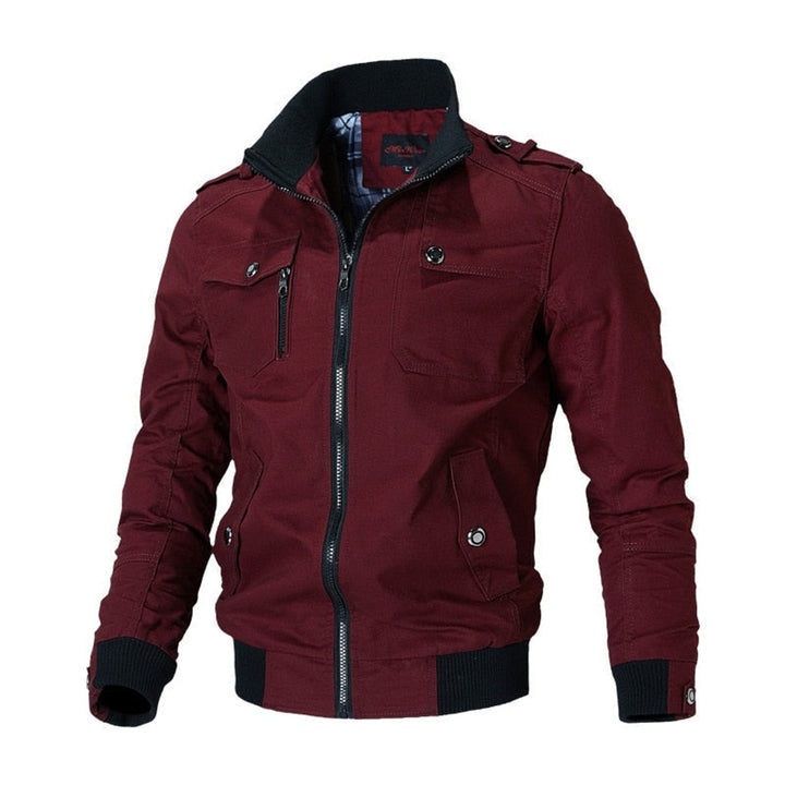 Herren Bomber Jacket Klassische Militär-Bomberjacke mit Reißverschluss - Rot