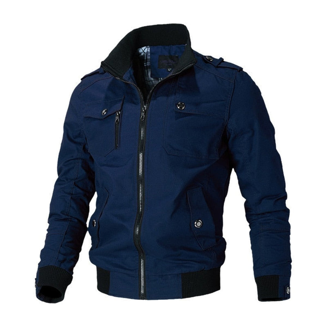 Herren Bomber Jacket Klassische Militär-Bomberjacke mit Reißverschluss - Blau