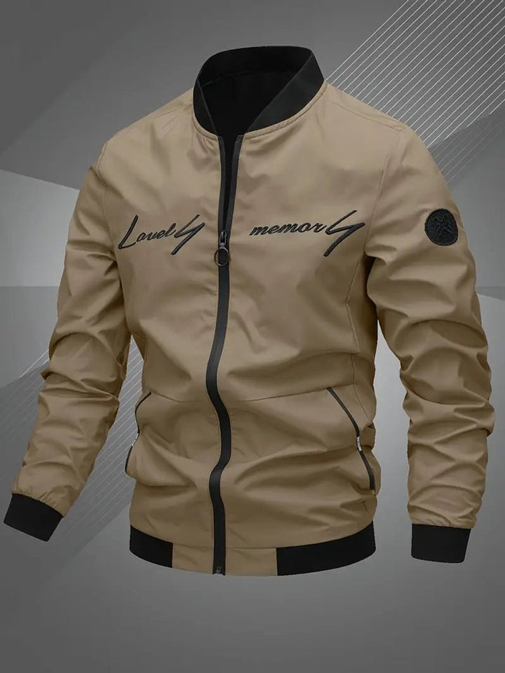 Herren Bomber Jacket Lässige Polyester Collegejacke Mit Baseball-Kragen - Khaki 1