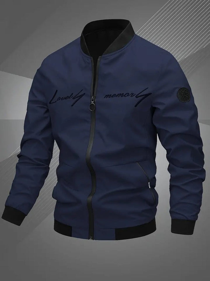 Herren Bomber Jacket Lässige Polyester Collegejacke Mit Baseball-Kragen - Marineblau