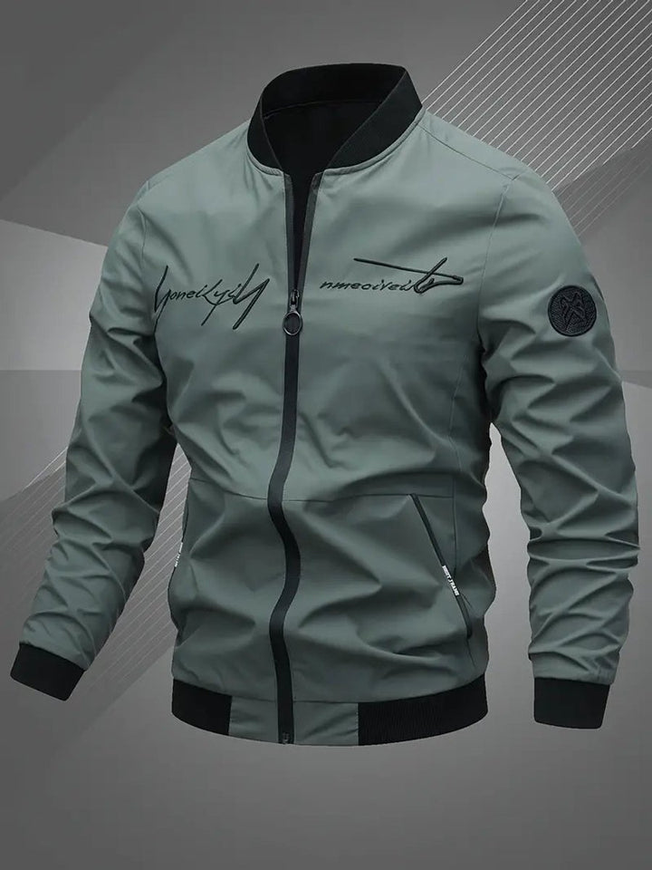 Herren Bomber Jacket Lässige Polyester Collegejacke Mit Baseball-Kragen - Armeegrün