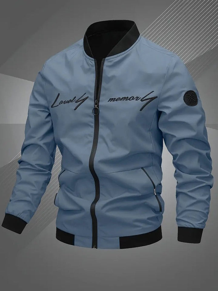 Herren Bomber Jacket Lässige Polyester Collegejacke Mit Baseball-Kragen - Nebelblau