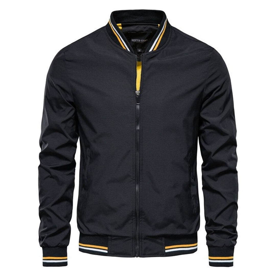 Herren Bomber Jacket unifarben mit Rippbündchen Reißverschluss