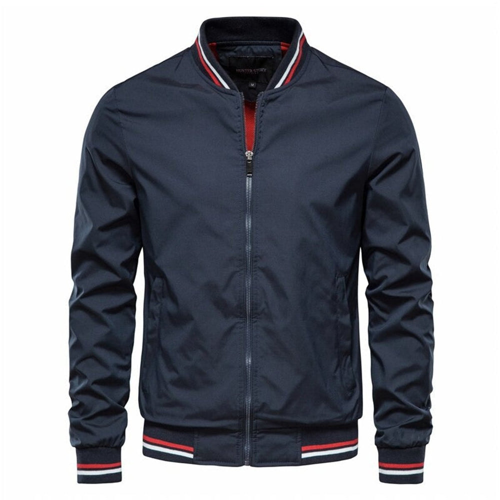 Herren Bomber Jacket unifarben mit Rippbündchen Reißverschluss