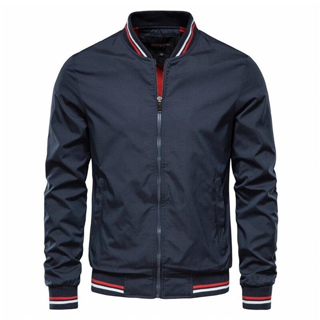 Herren Bomber Jacket unifarben mit Rippbündchen Reißverschluss