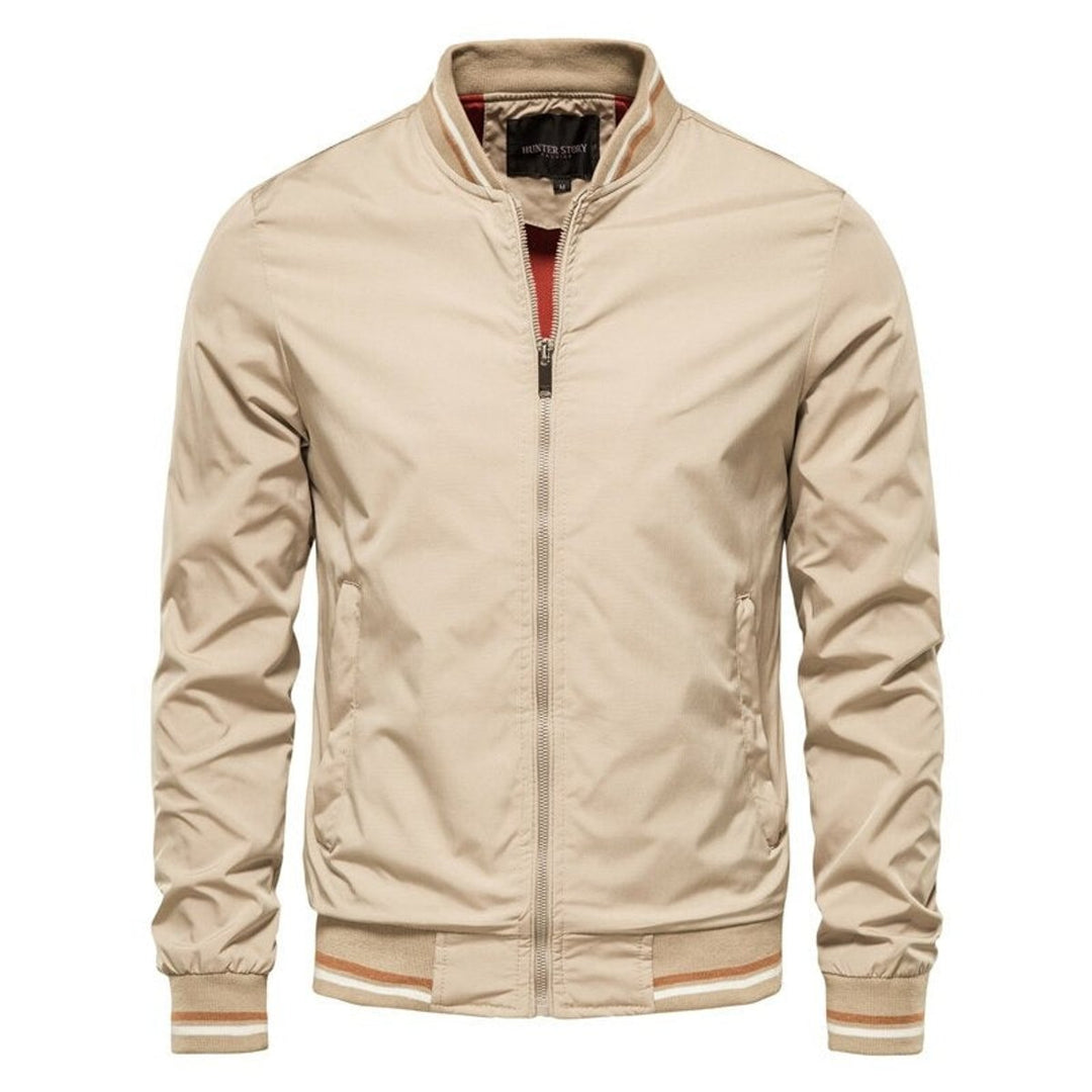 Herren Bomber Jacket unifarben mit Rippbündchen Reißverschluss