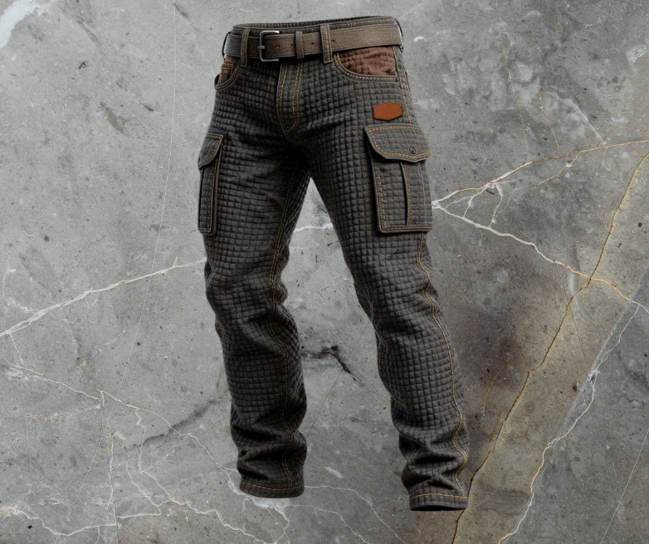 Herren Cargo-Hose Slim Fit Strukturmuster Seitentaschen - Schwarz