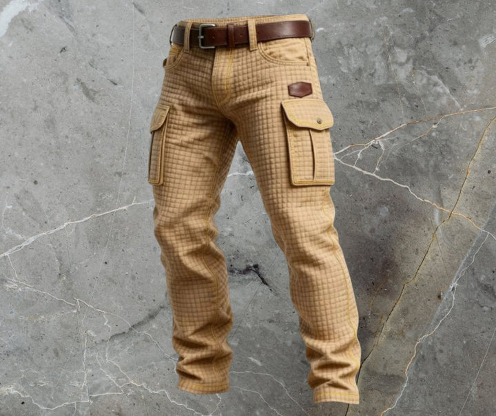 Herren Cargo-Hose Slim Fit Strukturmuster Seitentaschen - Beige