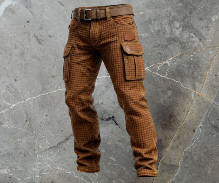 Herren Cargo-Hose Slim Fit Strukturmuster Seitentaschen - Dunkelbraun