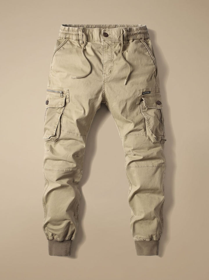 Herren Cargo Jogger Hose mit Cargotaschen elastischem Bund - Khaki