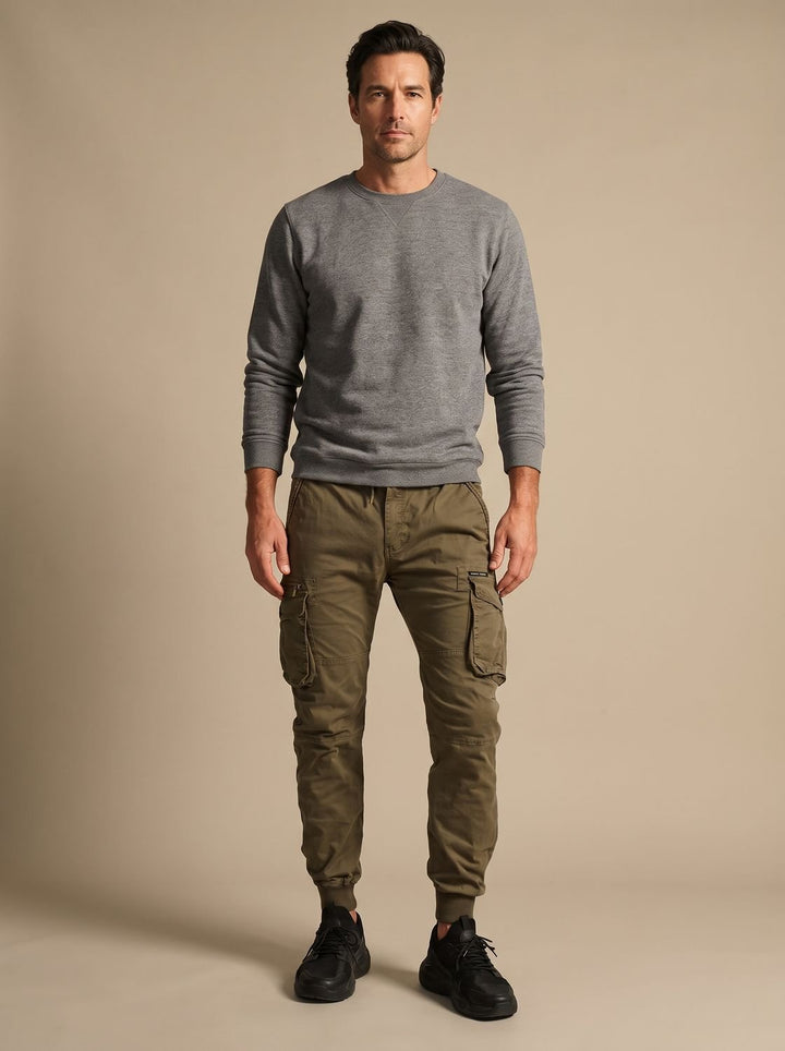 Herren Cargo Jogger Hose mit Cargotaschen elastischem Bund