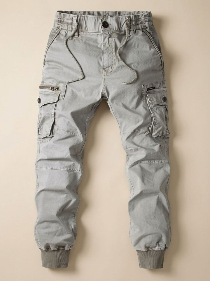 Herren Cargo Jogger Hose mit Cargotaschen elastischem Bund - Grau
