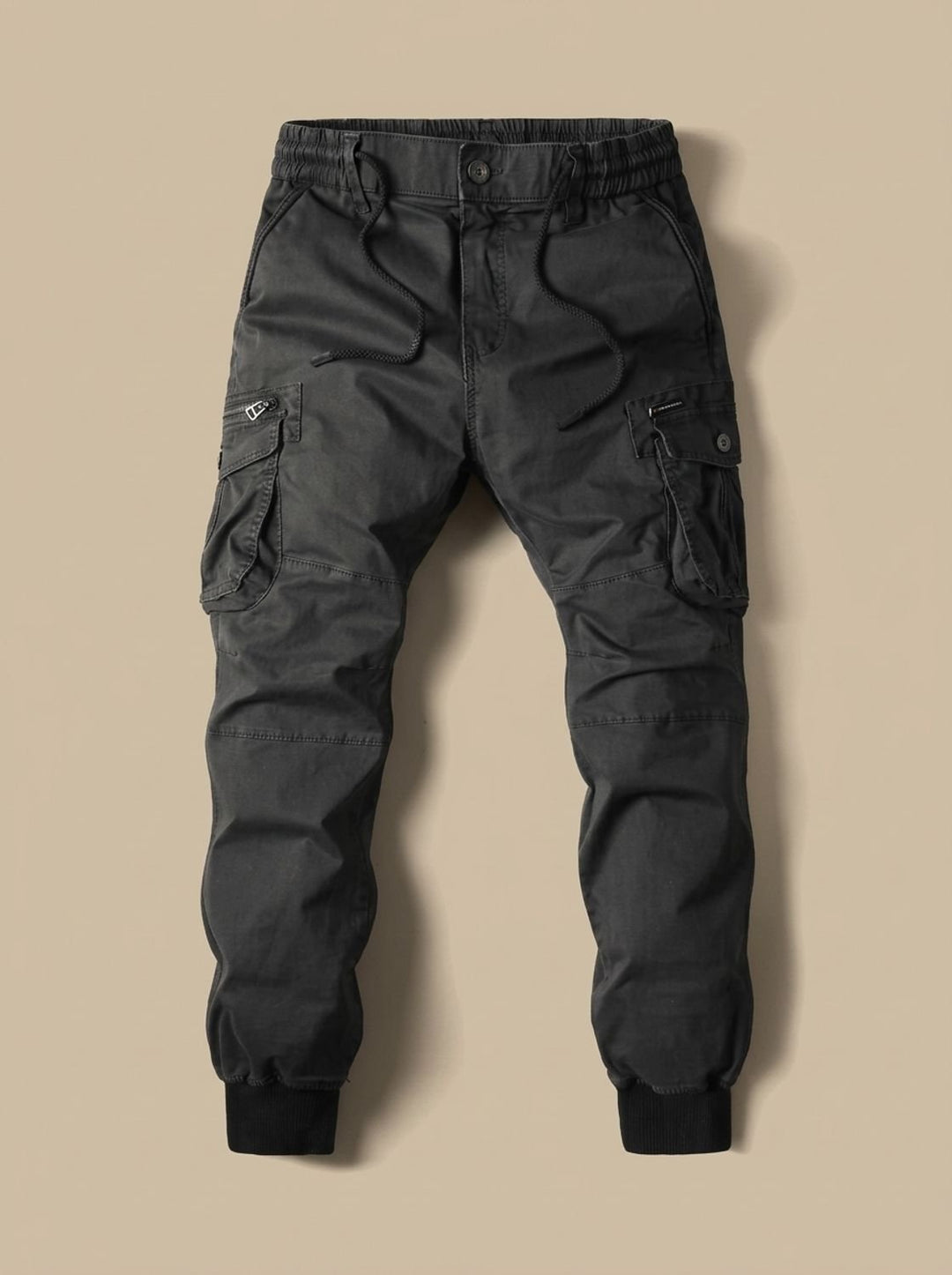 Herren Cargo Jogger Hose mit Cargotaschen elastischem Bund - Schwarz