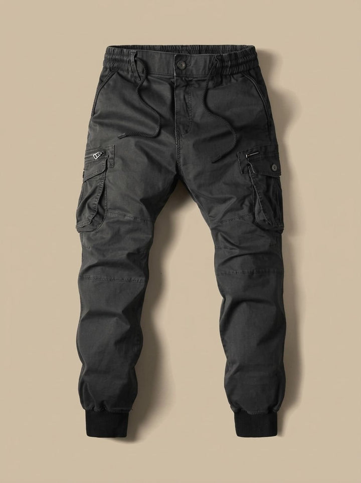 Herren Cargo Jogger Hose mit Cargotaschen elastischem Bund - Schwarz
