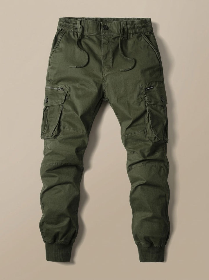 Herren Cargo Jogger Hose mit Cargotaschen elastischem Bund - Grün