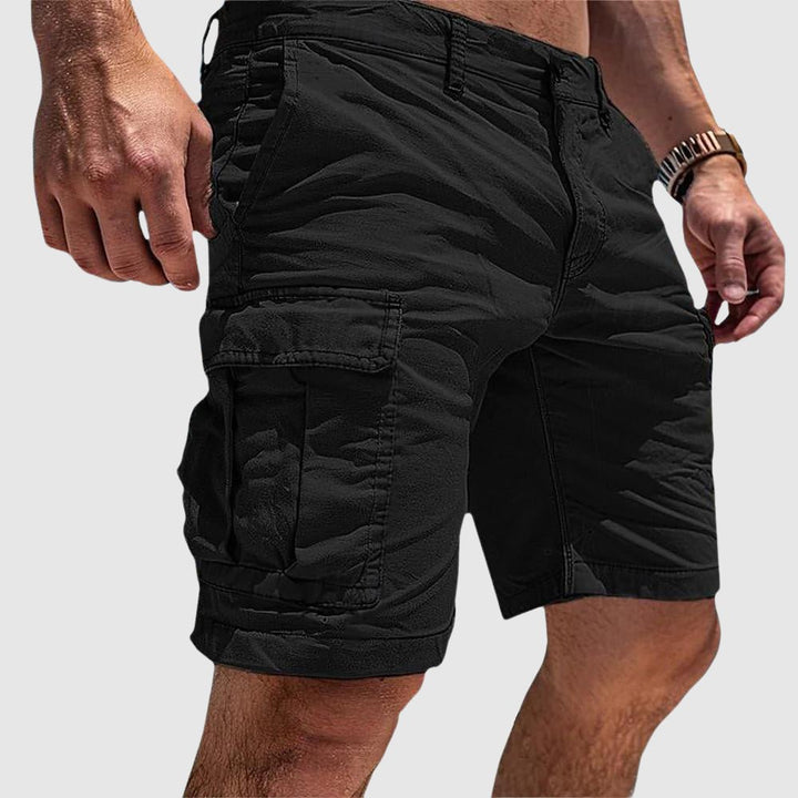 Herren Cargo Short mit Seitentaschen Knielang Gerade Schnitt - Black