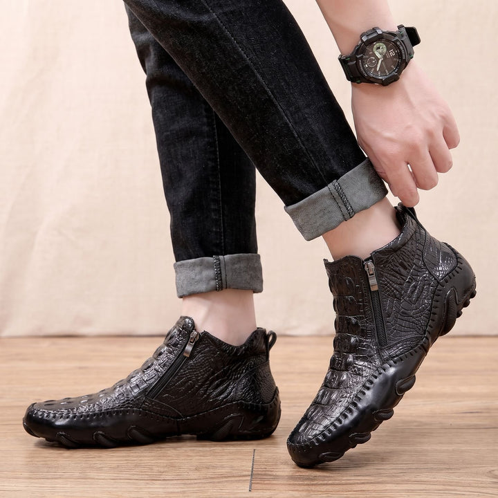 Herren Chelsea-Boots Krokodilprägung Reißverschluss Knöchelstiefel
