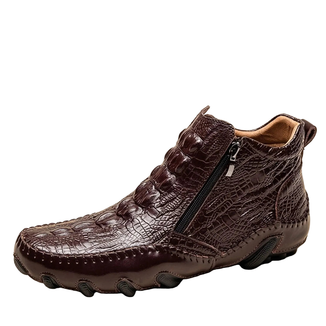 Herren Chelsea-Boots Krokodilprägung Reißverschluss Knöchelstiefel - Braun gefüttert