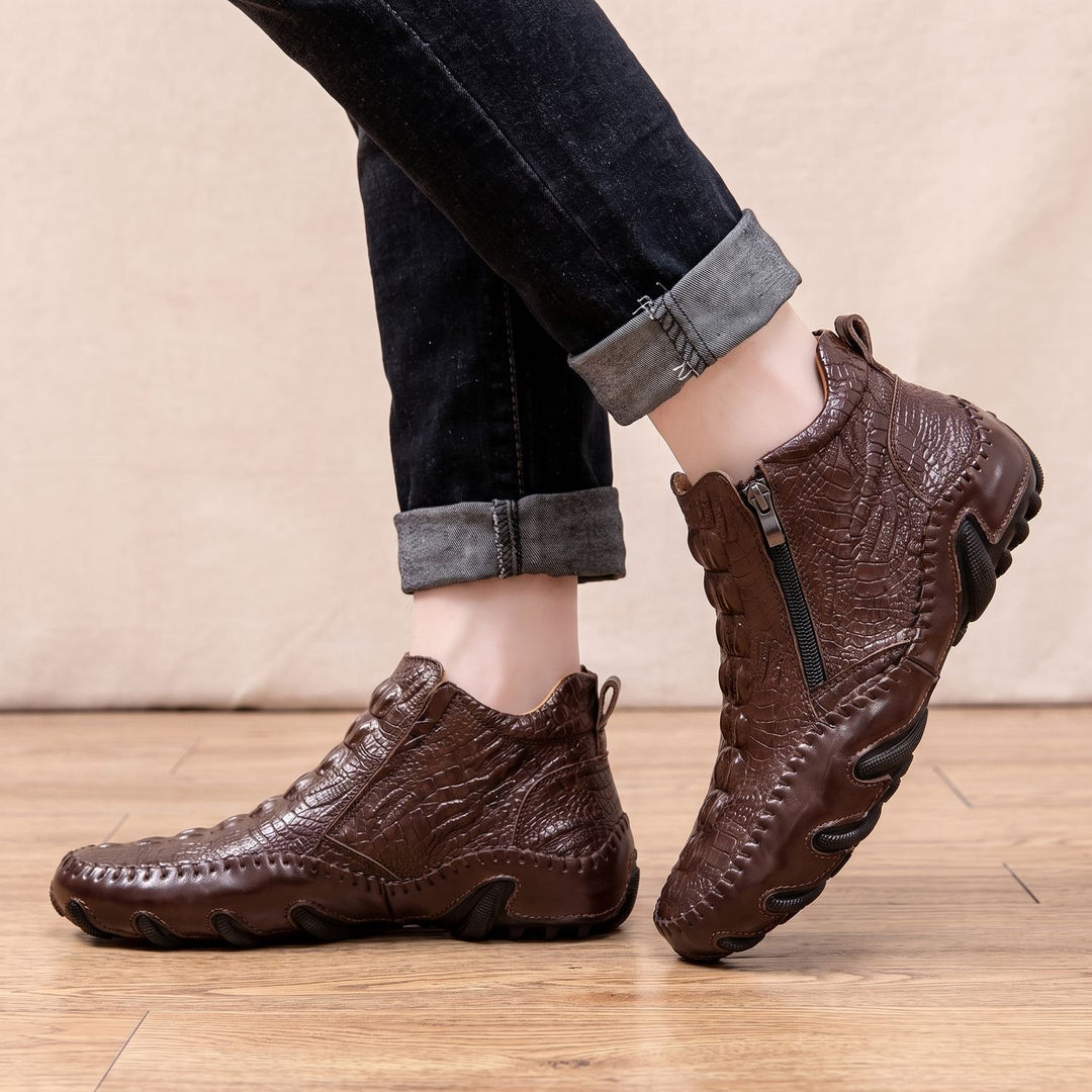 Herren Chelsea-Boots Krokodilprägung Reißverschluss Knöchelstiefel