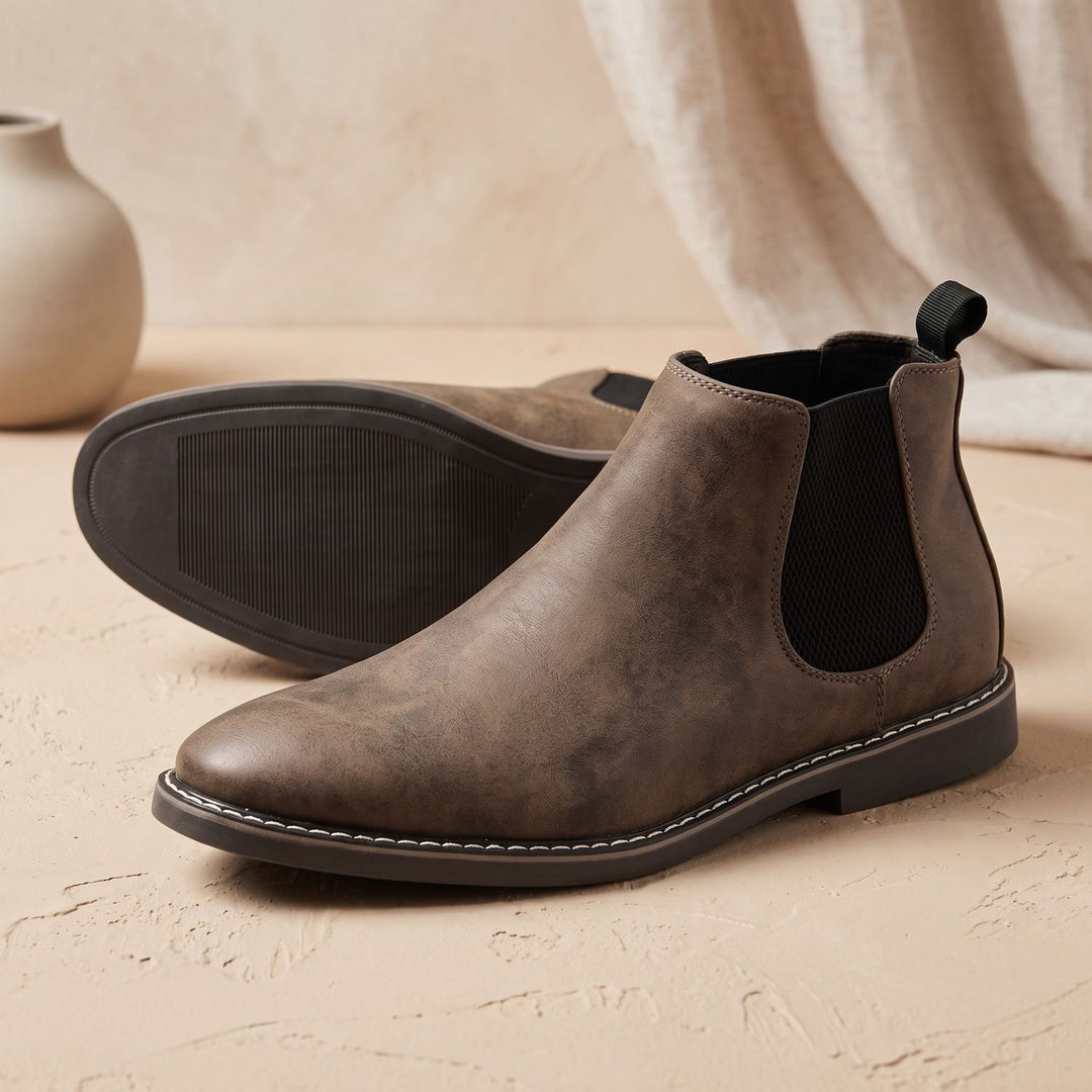 Herren Chelsea Boots Vollnarbenleder Slip-on Stiefeletten - Braun