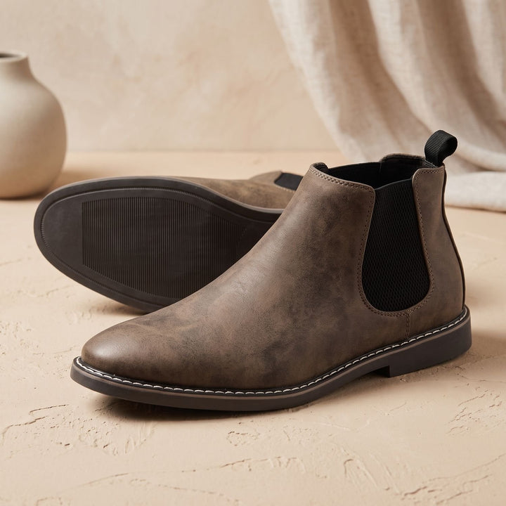 Herren Chelsea Boots Vollnarbenleder Slip-on Stiefeletten - Braun