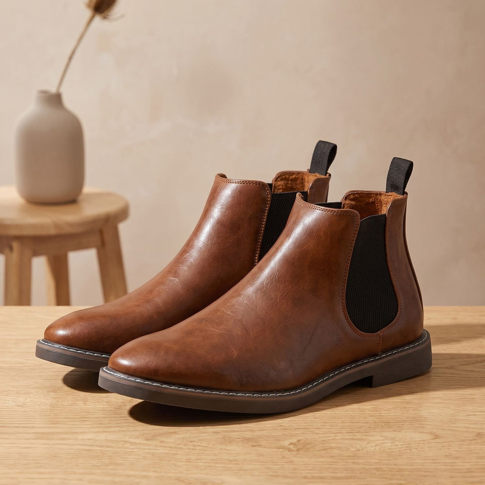 Herren Chelsea Boots Vollnarbenleder Slip-on Stiefeletten - Hellbraun