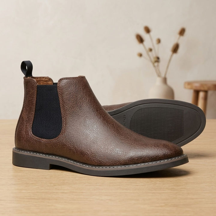 Herren Chelsea Boots Vollnarbenleder Slip-on Stiefeletten - Dunkelbraun