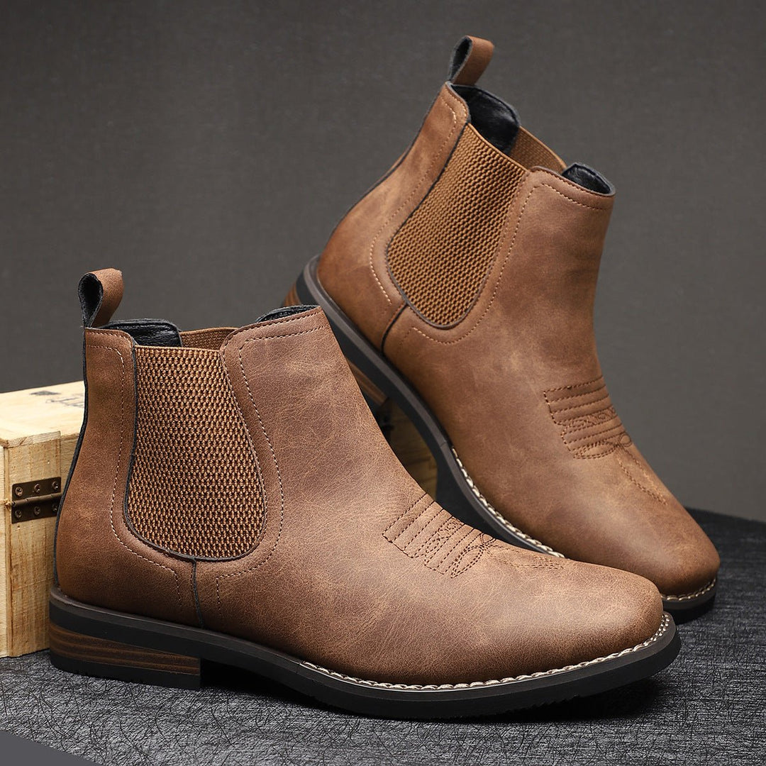 Herren Chelsea Mens Boots Slip-on Stiefeletten Kunstleder - Kastanienbraun