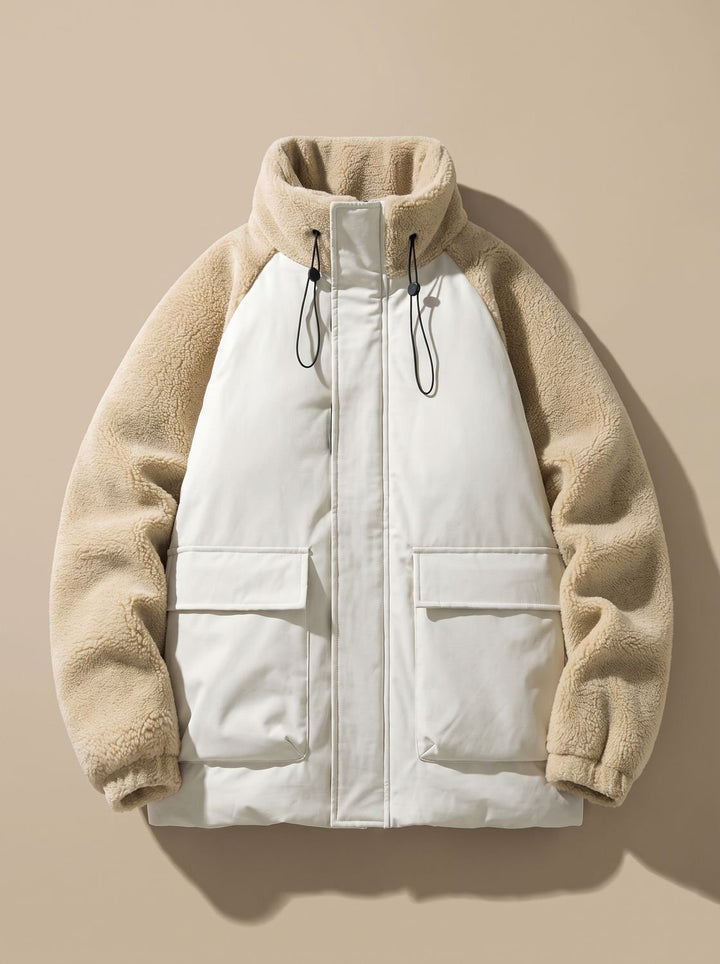 Herren Colorblock Sherpa Winterjacke mit Stehkragen - Khaki