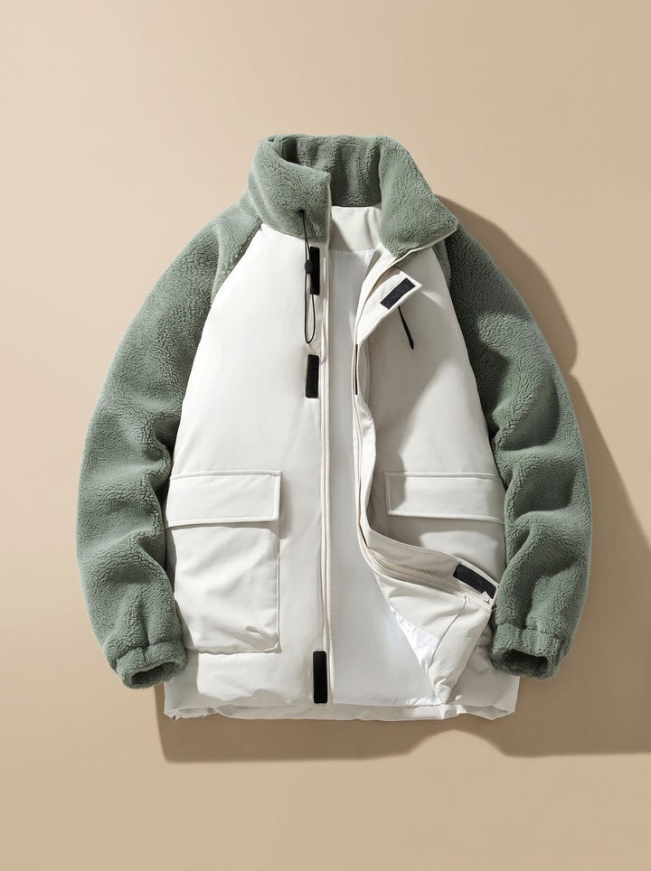 Herren Colorblock Sherpa Winterjacke mit Stehkragen - Grün
