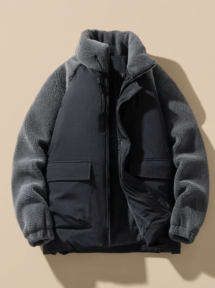 Herren Colorblock Sherpa Winterjacke mit Stehkragen - Grau