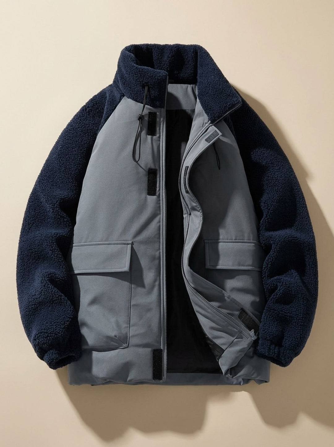 Herren Colorblock Sherpa Winterjacke mit Stehkragen - Marineblau