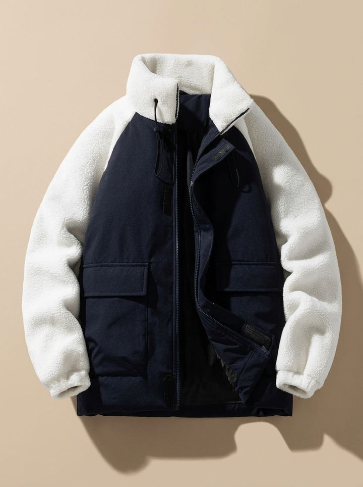 Herren Colorblock Sherpa Winterjacke mit Stehkragen - Weiß