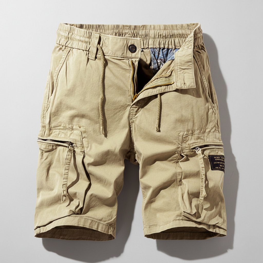 Herren Combat Work Cargo Short Elastikbund Mehrfachtaschen - Khaki