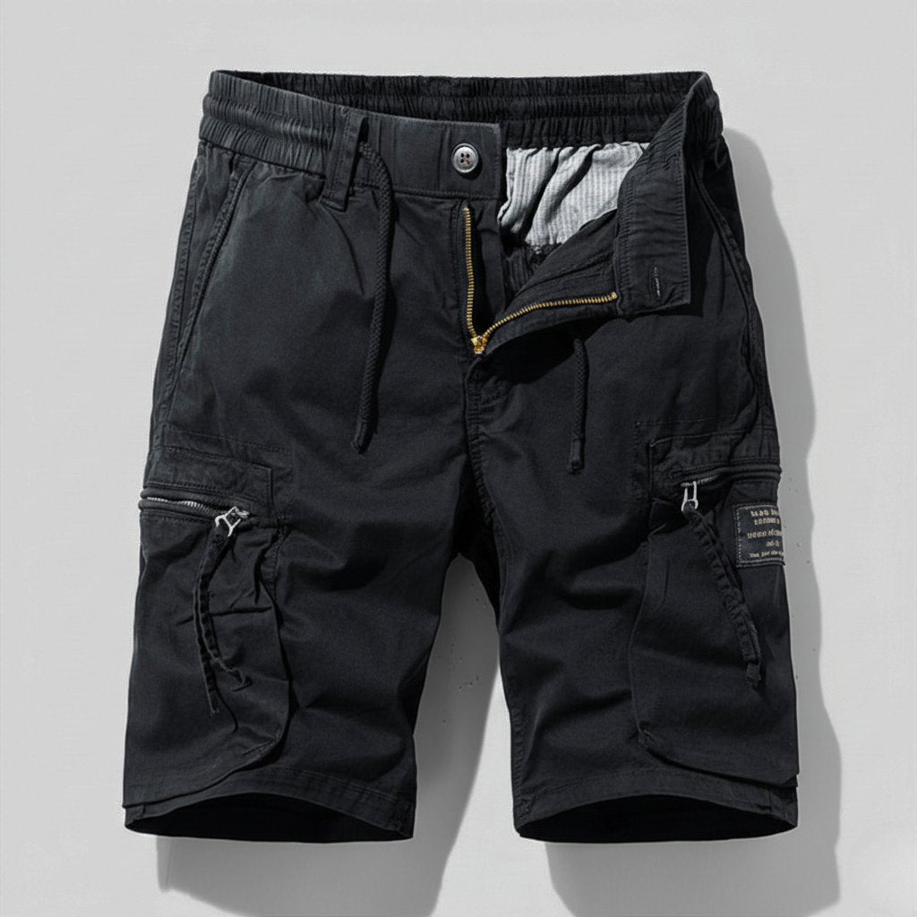 Herren Combat Work Cargo Short Elastikbund Mehrfachtaschen - Black