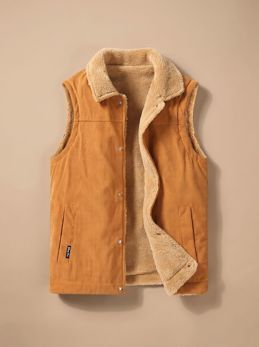 Herren Cord-Bodywarmer mit Sherpa-Fleecefutter und Knopfleiste - Gelb