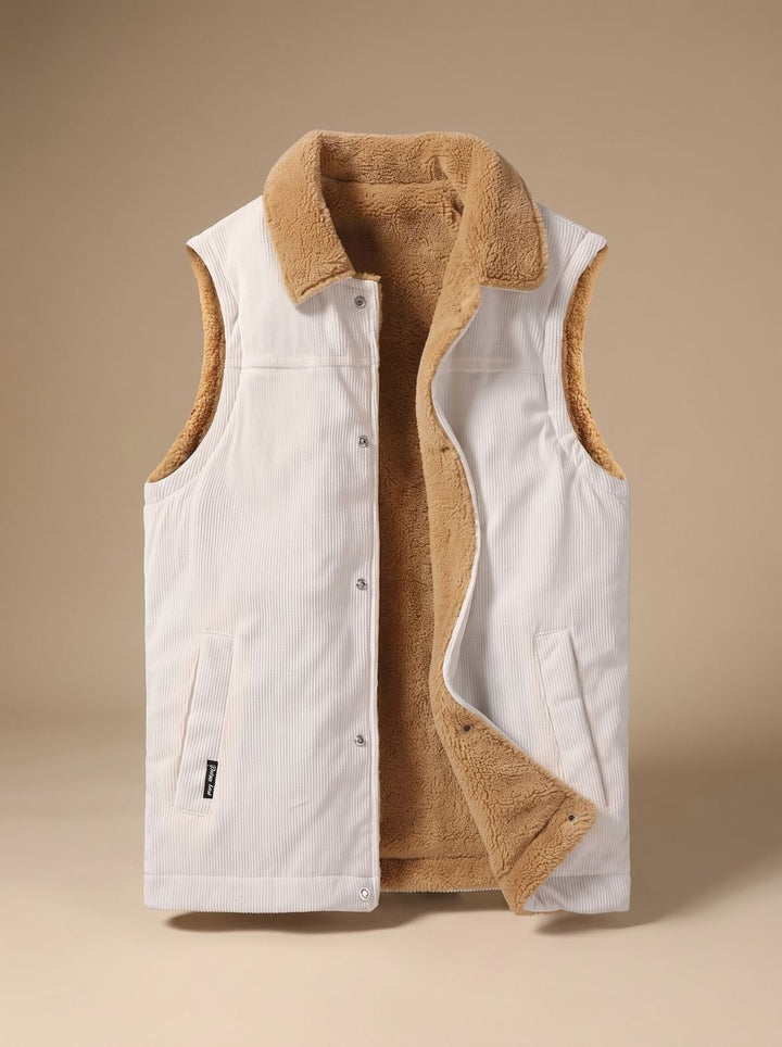 Herren Cord-Bodywarmer mit Sherpa-Fleecefutter und Knopfleiste - Weiß