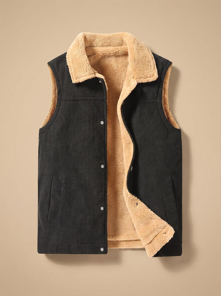 Herren Cord-Bodywarmer mit Sherpa-Fleecefutter und Knopfleiste - Schwarz