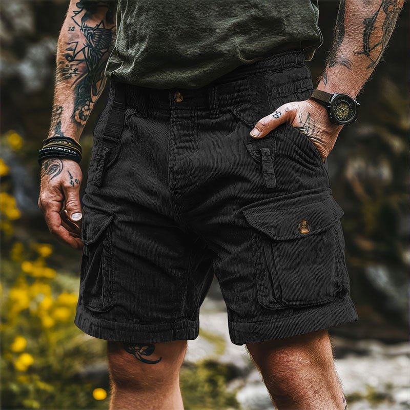 Herren Cord Cargo Shorts mit Klappentaschen - Black