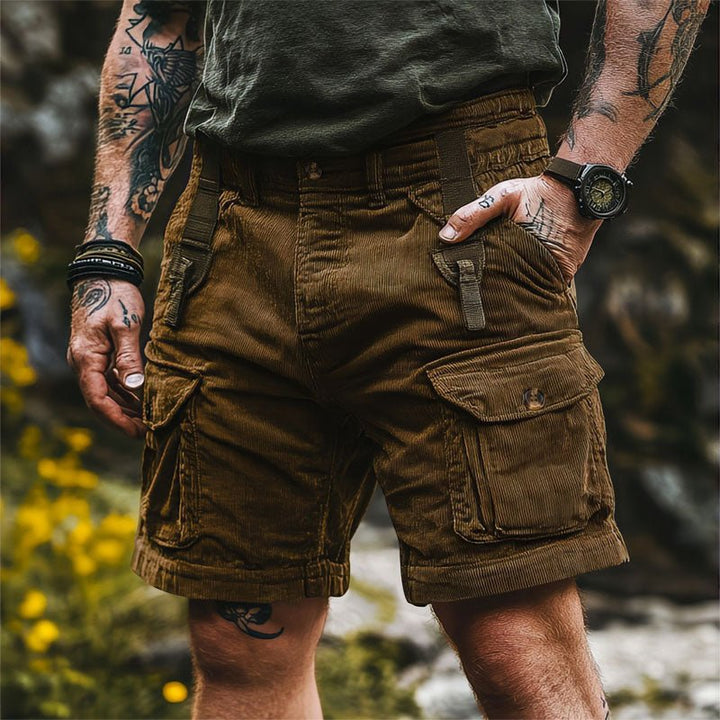 Herren Cord Cargo Shorts mit Klappentaschen - Brown