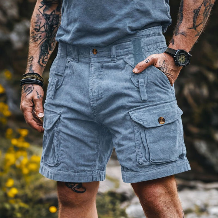 Herren Cord Cargo Shorts mit Klappentaschen - Blue