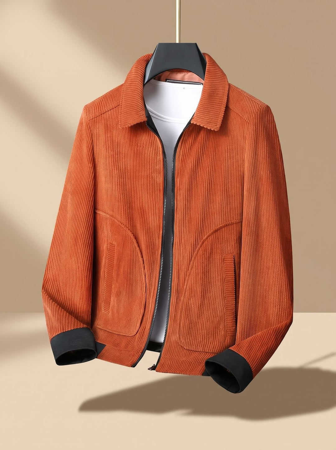 Herren Cord-Jacke mit Reißverschluss und Umlegekragen - Orange