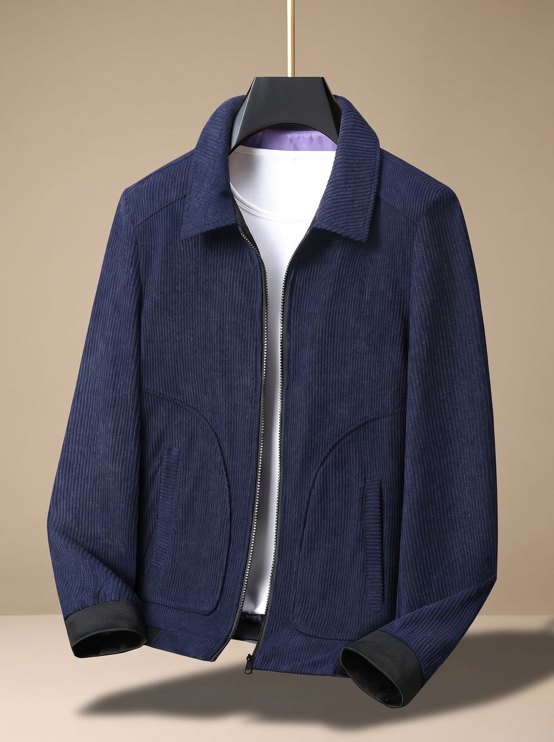 Herren Cord-Jacke mit Reißverschluss und Umlegekragen - Blau