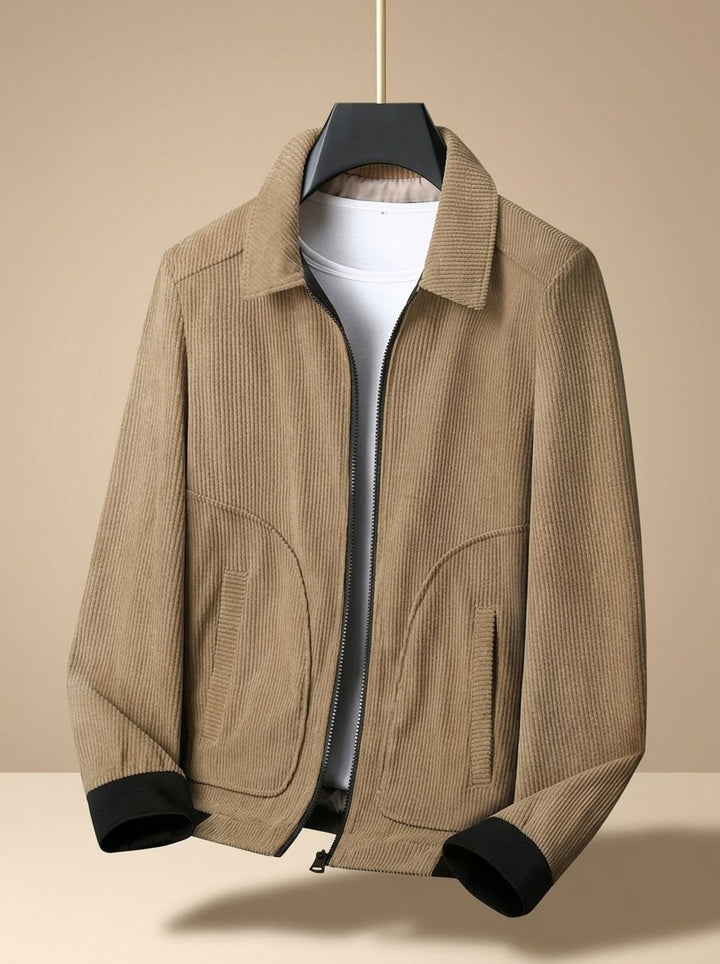 Herren Cord-Jacke mit Reißverschluss und Umlegekragen - Khaki