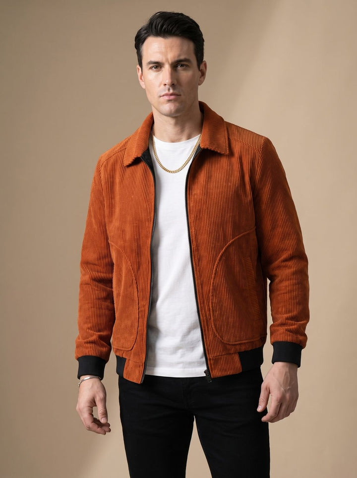 Herren Cord-Jacke mit Reißverschluss und Umlegekragen