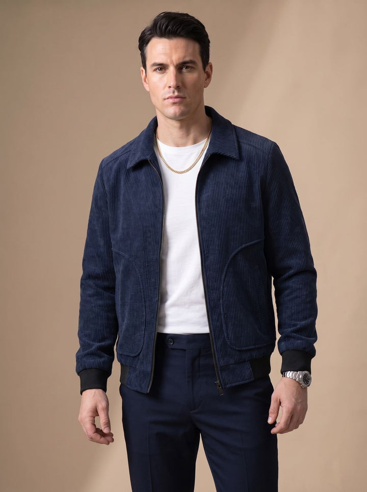 Herren Cord-Jacke mit Reißverschluss und Umlegekragen