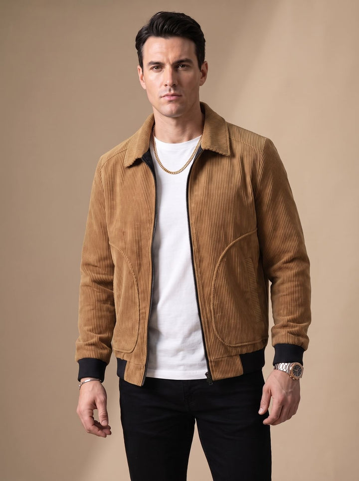 Herren Cord-Jacke mit Reißverschluss und Umlegekragen