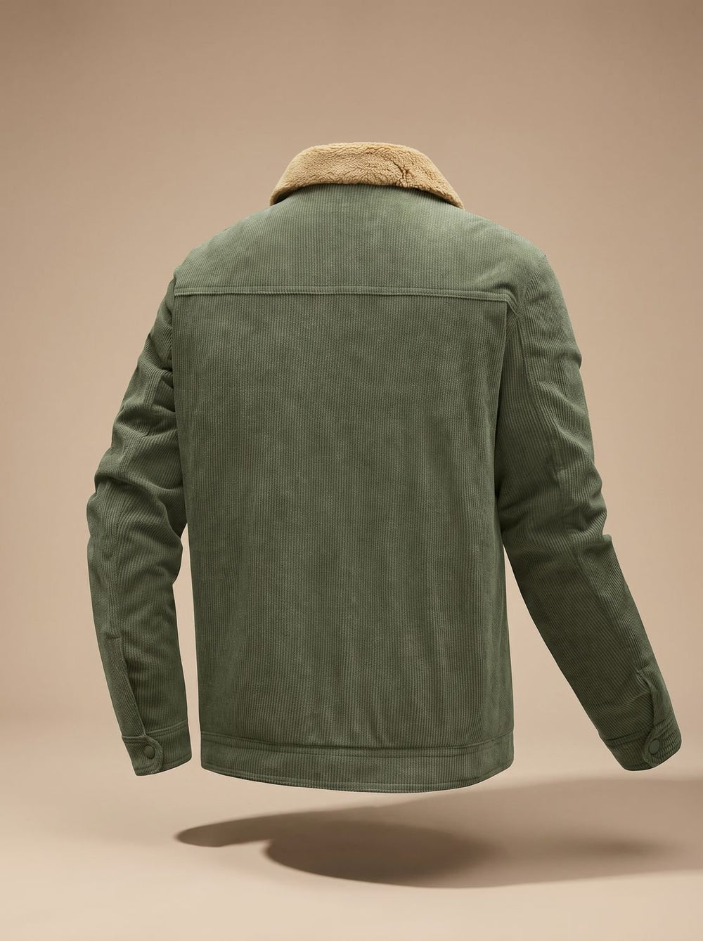 Herren Cord-Jacke mit Teddyfutter Druckknöpfen und Brusttaschen, Army Green